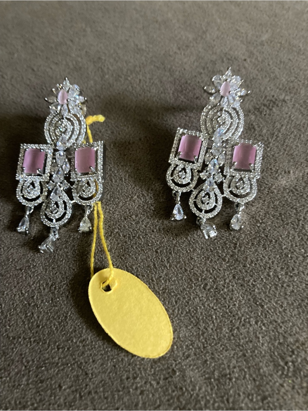 Elegant Pink Crystal Drop Chandelier Earrings - Unbranded